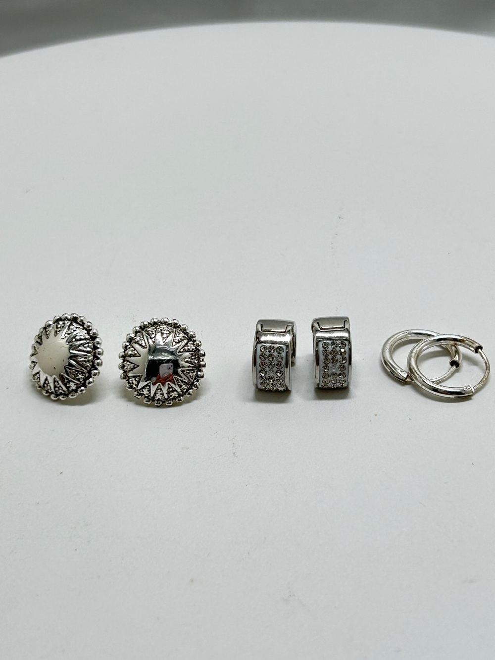 3 Pairs Small Pierced Earrings, 1 Pair Napier, Hoops, Studs, Crystal